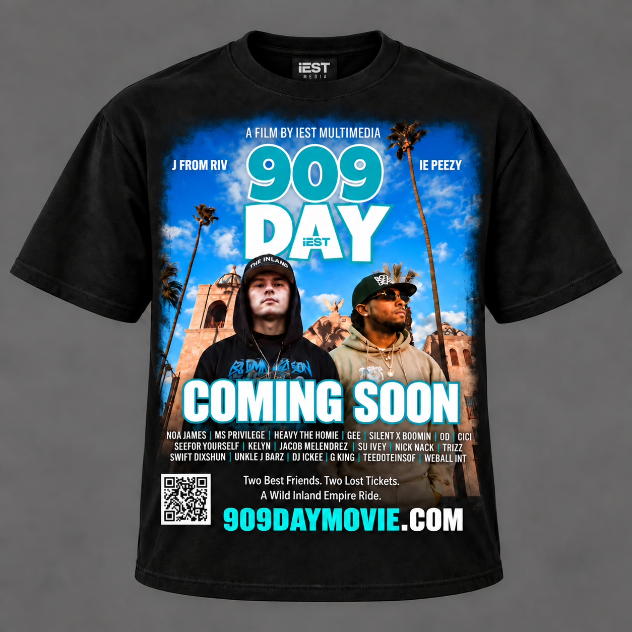 909 Day Movie official black T-shirt, front design